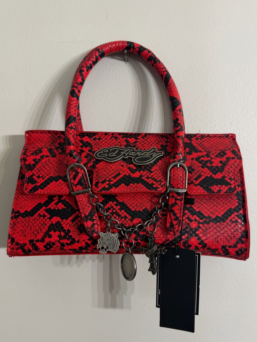 Ed Hardy Red Snake-Print Satchel Mini Handbag